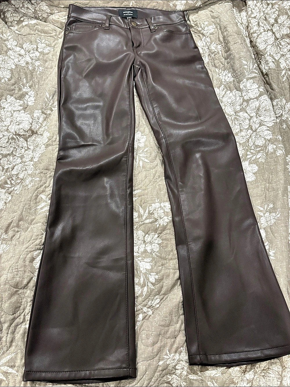 Banana Republic Mid-Rise Bootcut Vegan Leather Pant Brown Waist 25 Petite